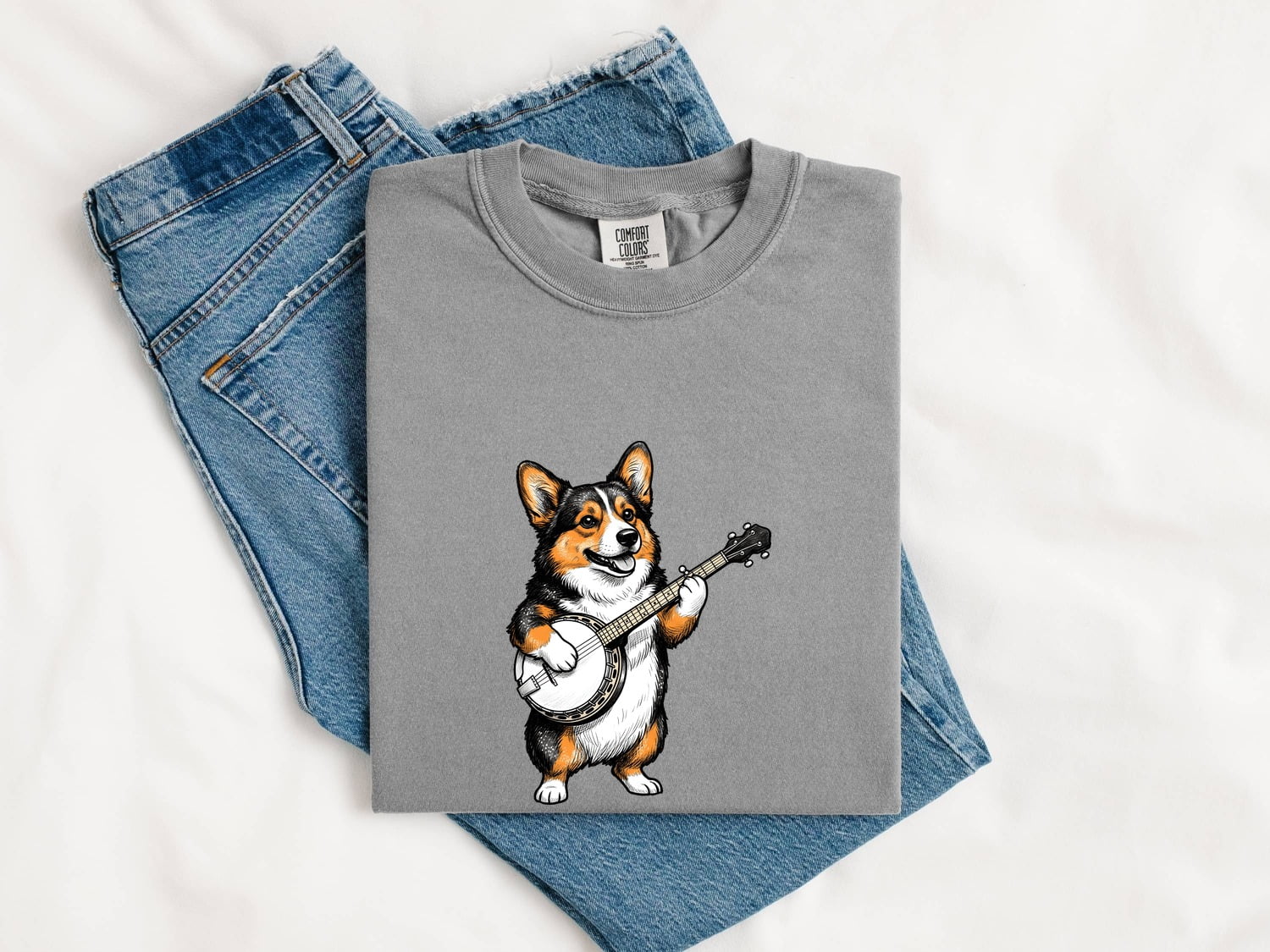 Corgi Banjo Shirt for Women – Hand Drawn Vintage Musical Pembroke Welsh Dog Graphic Tee