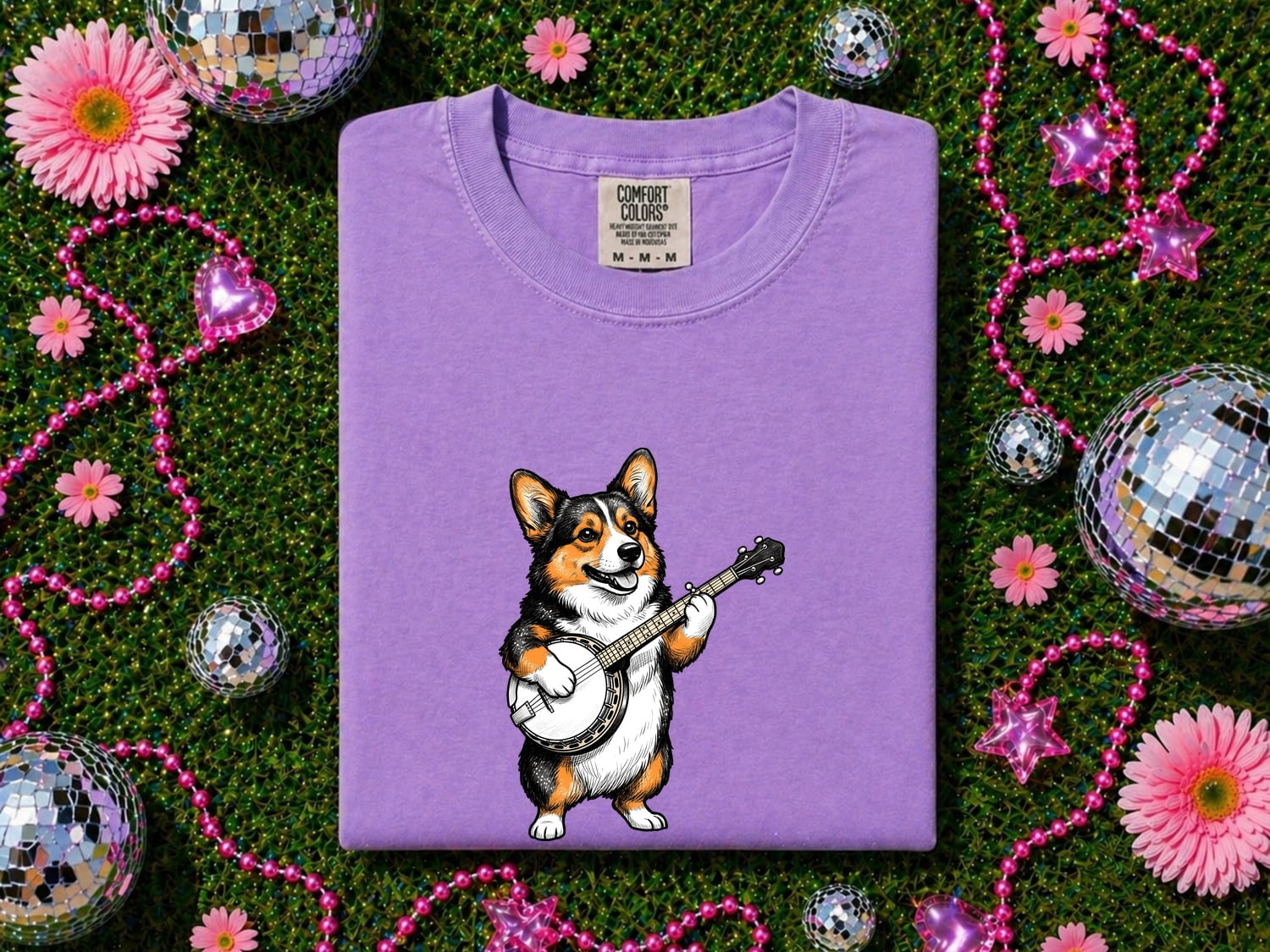 Corgi Banjo Shirt for Women – Hand Drawn Vintage Musical Pembroke Welsh Dog Graphic Tee
