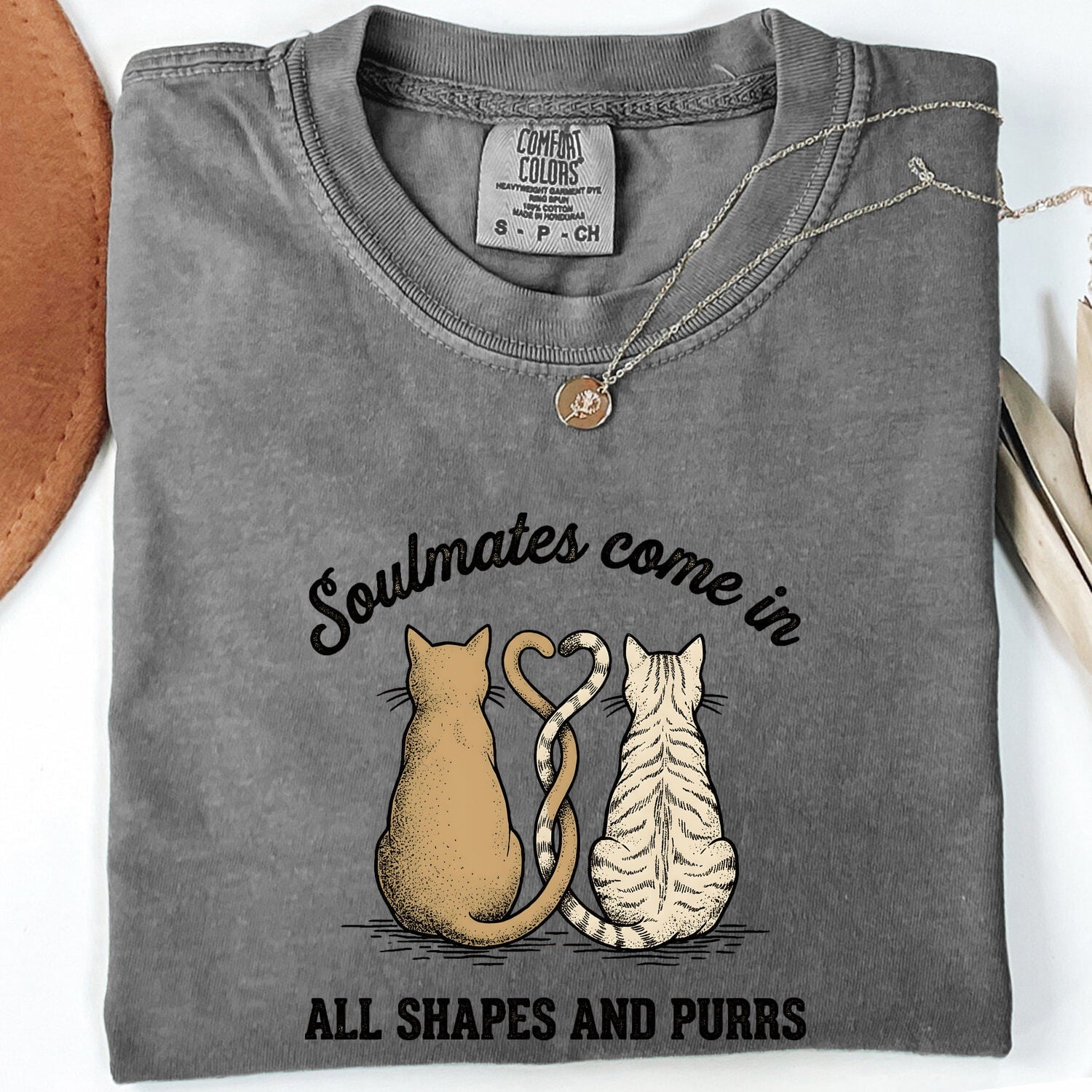 Kitten Duo Shirt for Women – Retro Sketch Intertwined Tails Illustration Graphic Tee