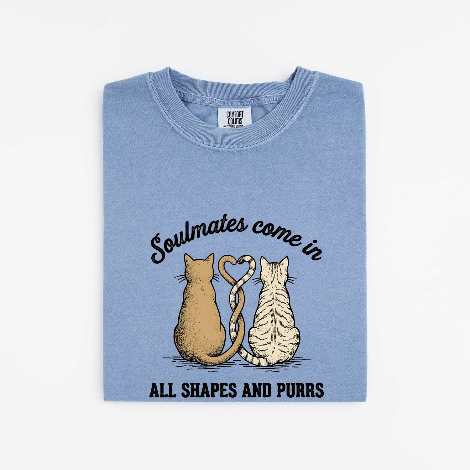 Kitten Duo Shirt for Women – Retro Sketch Intertwined Tails Illustration Graphic Tee