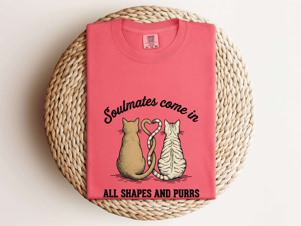 Kitten Duo Shirt for Women – Retro Sketch Intertwined Tails Illustration Graphic Tee