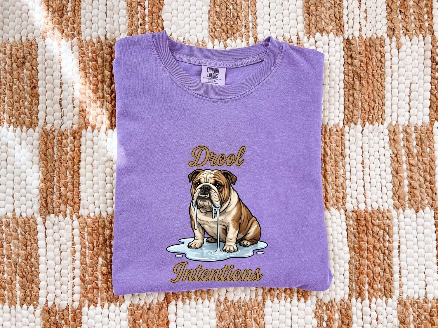 Bulldog Shirt for Women – Funny Antique Cartoonish Wet Mouth Puppy Graphic Tee