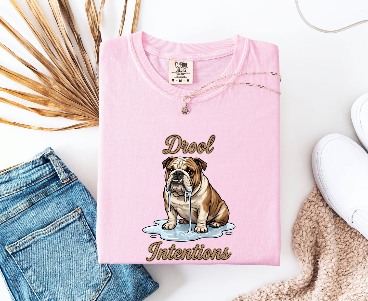 Bulldog Shirt for Women – Funny Antique Cartoonish Wet Mouth Puppy Graphic Tee