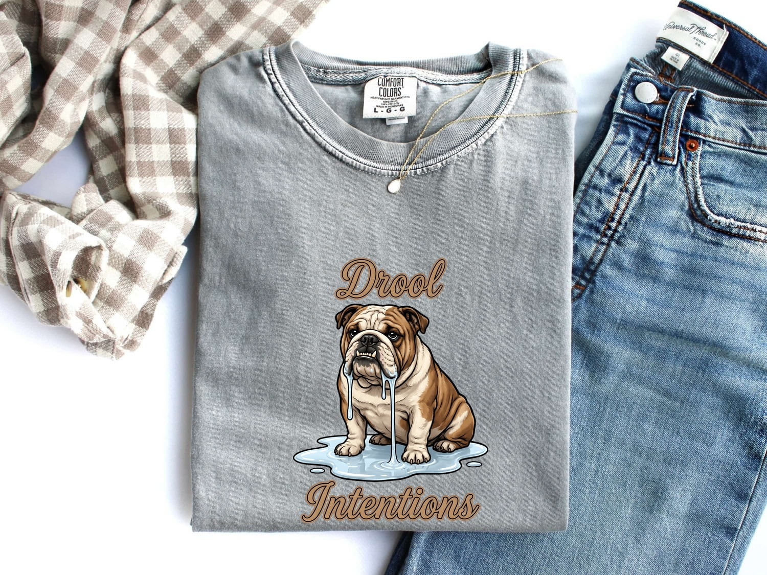Bulldog Shirt for Women – Funny Antique Cartoonish Wet Mouth Puppy Graphic Tee