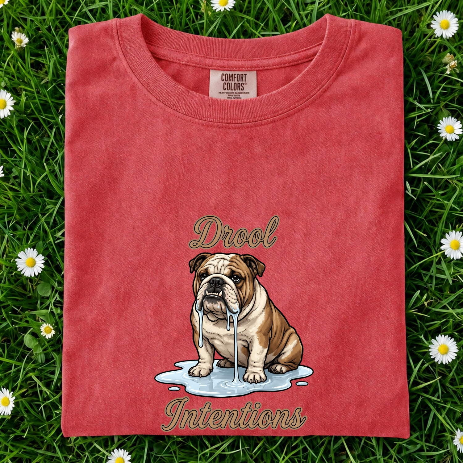 Bulldog Shirt for Women – Funny Antique Cartoonish Wet Mouth Puppy Graphic Tee
