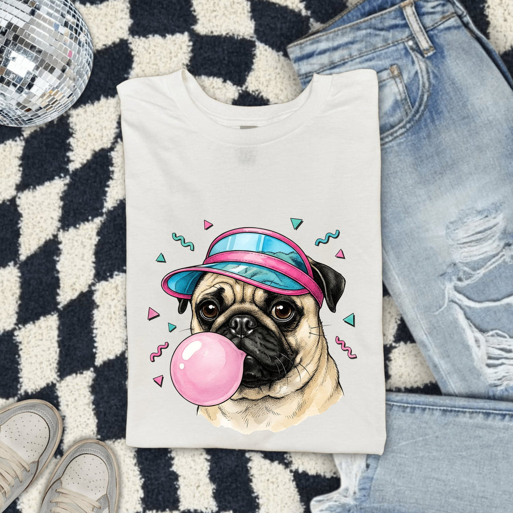 Pug Shirt for Women – Funny Vintage Comic Chewing Gum Cartoon Dog Graphic Tee