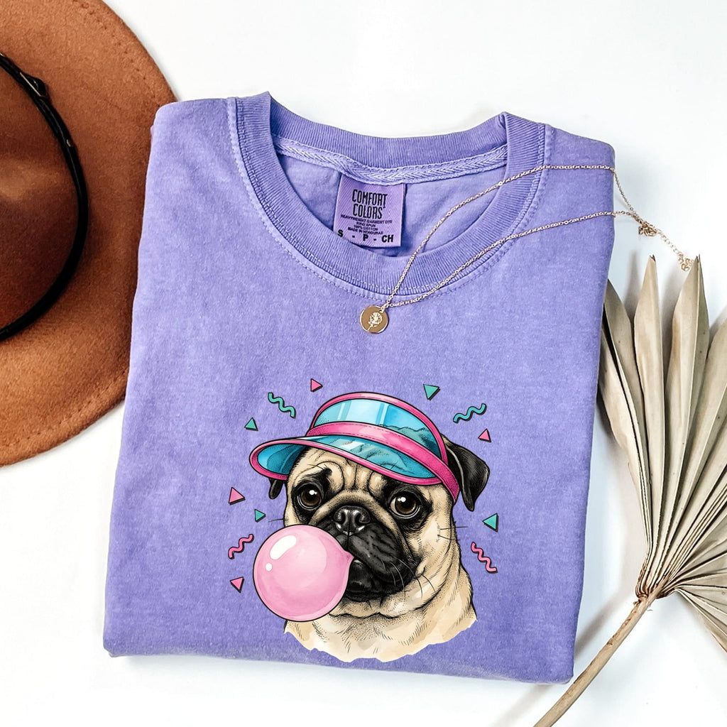 Pug Shirt for Women – Funny Vintage Comic Chewing Gum Cartoon Dog Graphic Tee