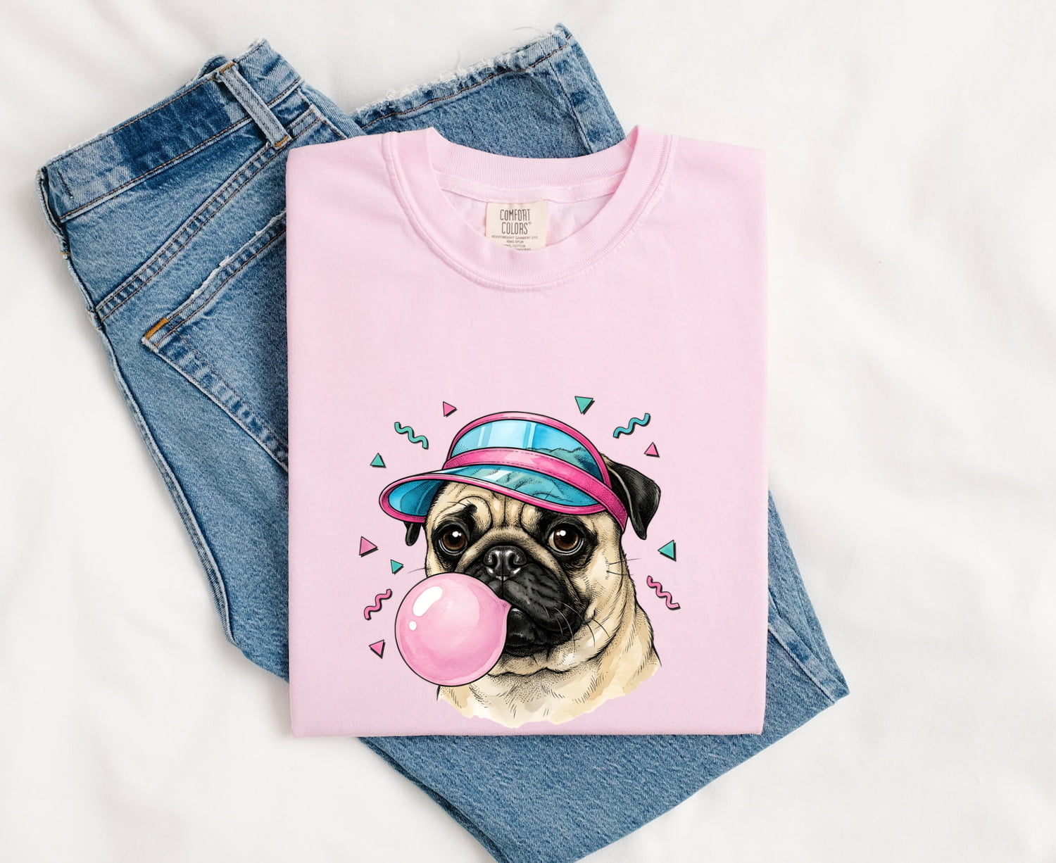 Pug Shirt for Women – Funny Vintage Comic Chewing Gum Cartoon Dog Graphic Tee