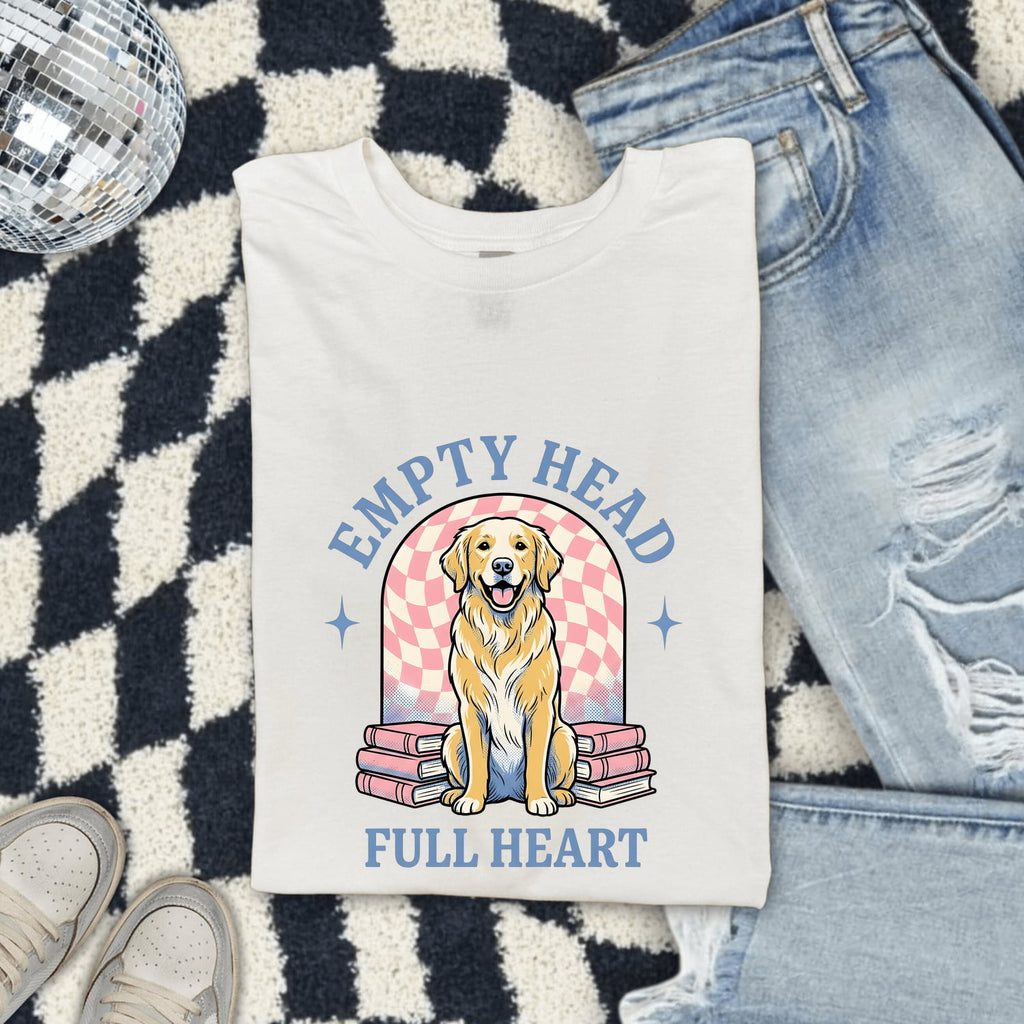 Golden Retriever Shirt for Women – Kawaii Hand Drawn Stacked Books Reading Dog Graphic Tee