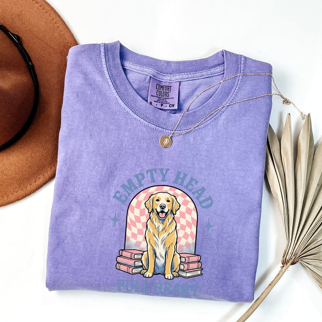 Golden Retriever Shirt for Women – Kawaii Hand Drawn Stacked Books Reading Dog Graphic Tee