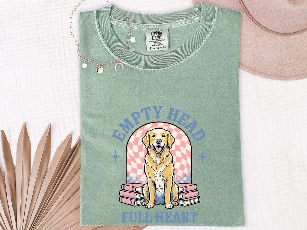 Golden Retriever Shirt for Women – Kawaii Hand Drawn Stacked Books Reading Dog Graphic Tee