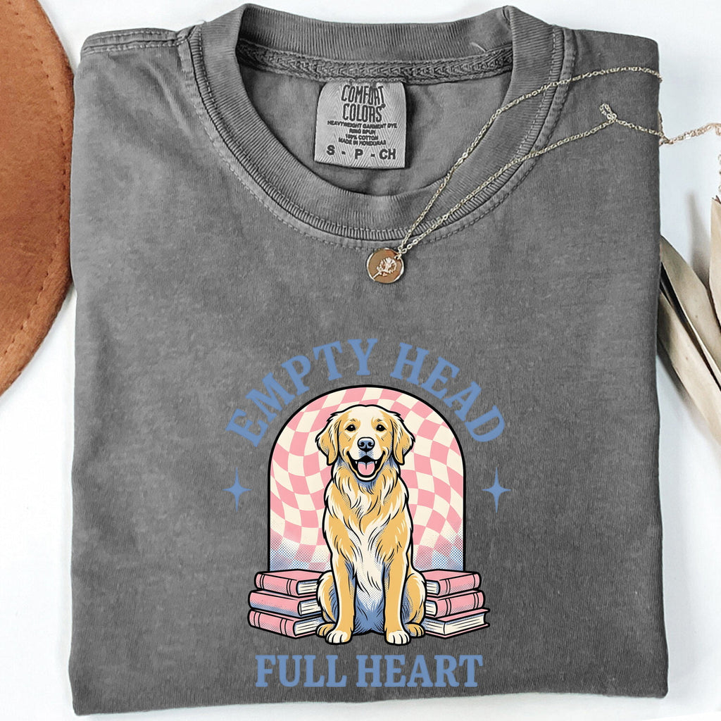 Golden Retriever Shirt for Women – Kawaii Hand Drawn Stacked Books Reading Dog Graphic Tee