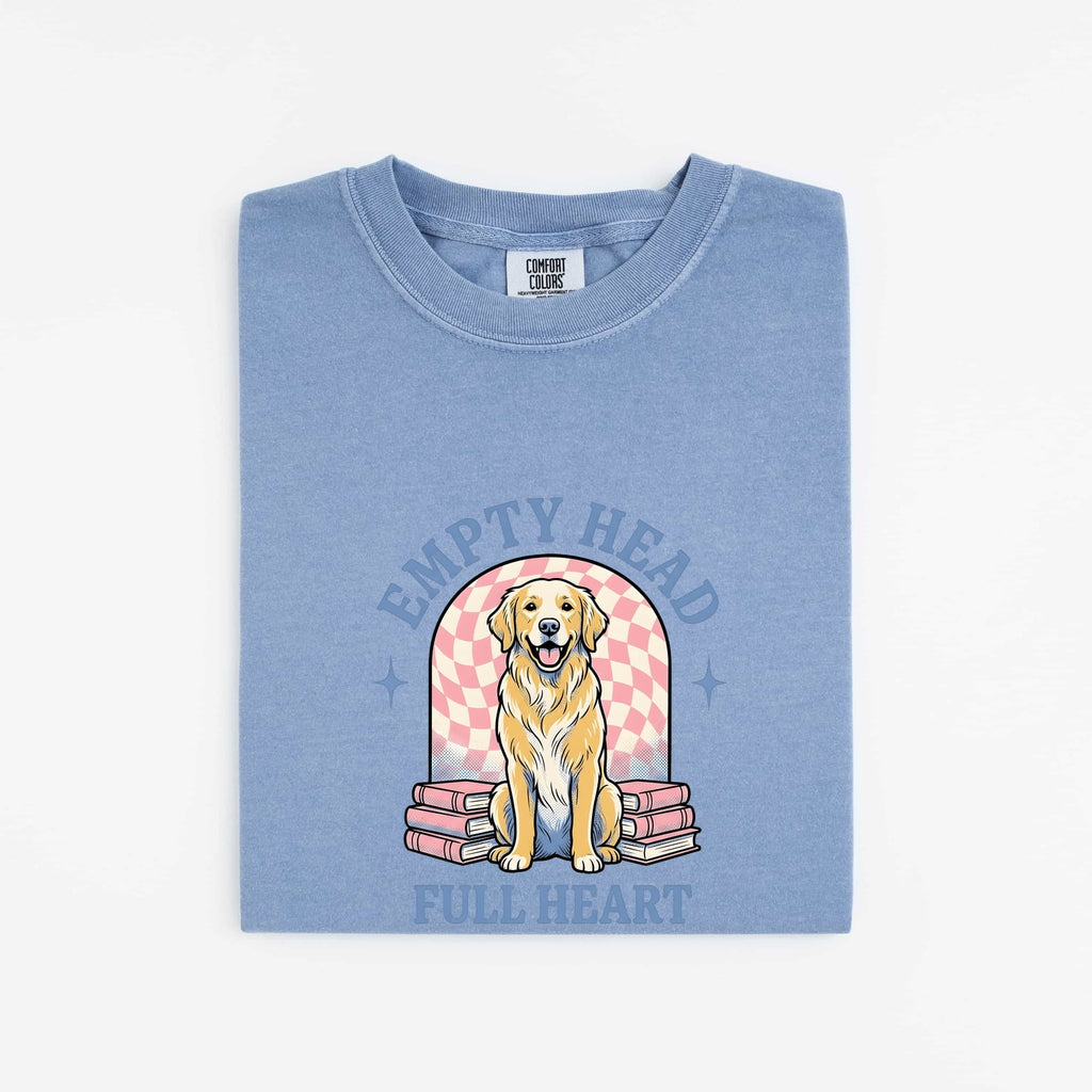 Golden Retriever Shirt for Women – Kawaii Hand Drawn Stacked Books Reading Dog Graphic Tee