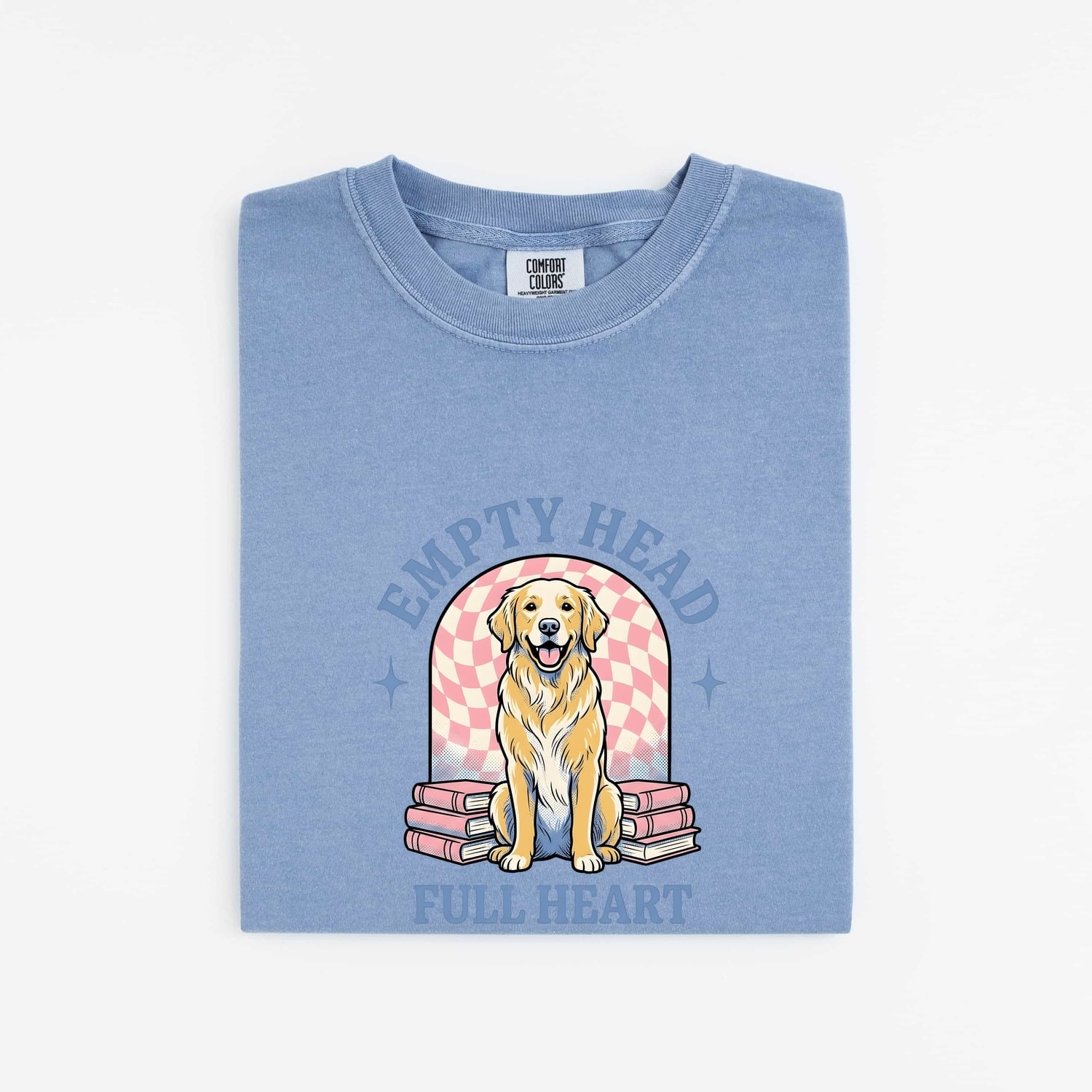 Golden Retriever Shirt for Women – Kawaii Hand Drawn Stacked Books Reading Dog Graphic Tee