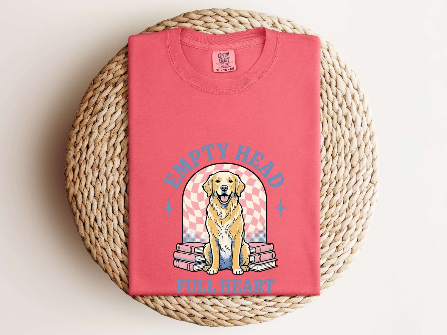 Golden Retriever Shirt for Women – Kawaii Hand Drawn Stacked Books Reading Dog Graphic Tee