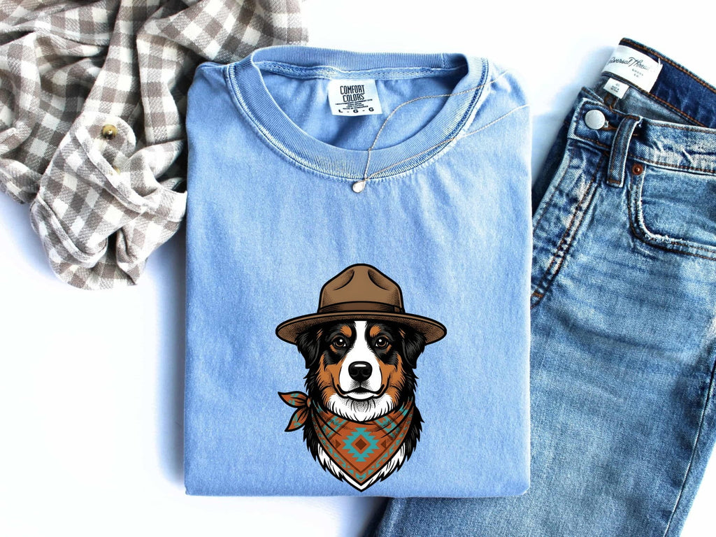 Cowboy Dog Shirt for Women – Vintage Retro Boho Bandana Rodeo Western Graphic Tee