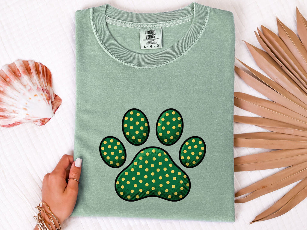 St. Patrick's Day Cat Shirt for Women – Hand Drawn Paw Print Shamrock Old School Graphic Tee