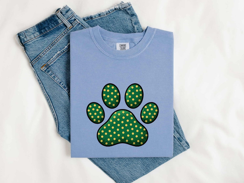 St. Patrick's Day Cat Shirt for Women – Hand Drawn Paw Print Shamrock Old School Graphic Tee