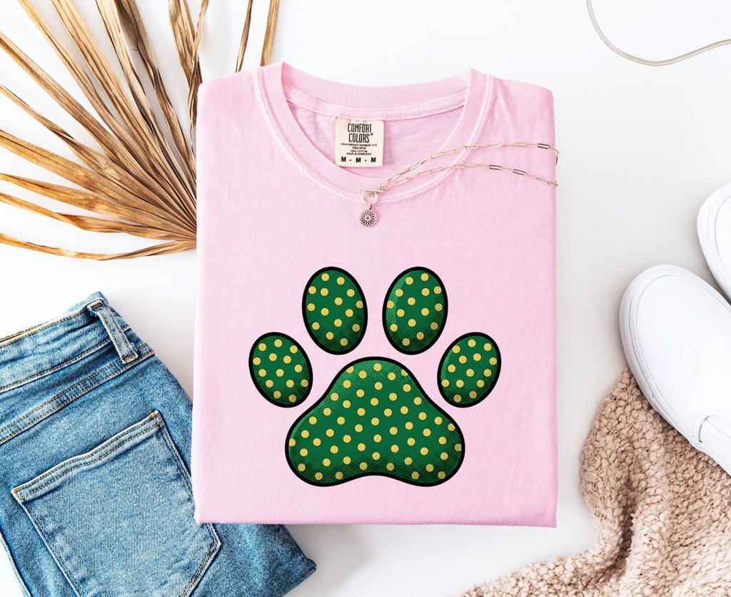 St. Patrick's Day Cat Shirt for Women – Hand Drawn Paw Print Shamrock Old School Graphic Tee