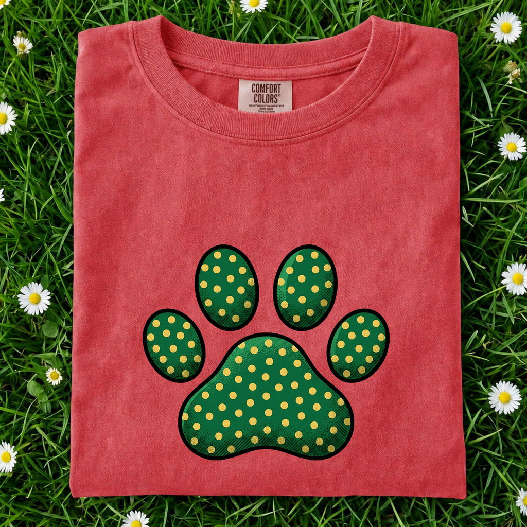 St. Patrick's Day Cat Shirt for Women – Hand Drawn Paw Print Shamrock Old School Graphic Tee