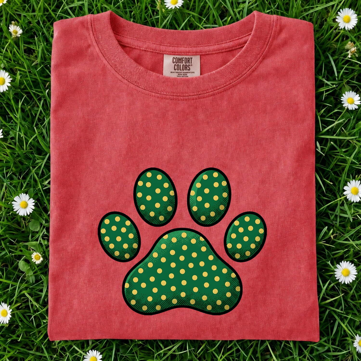 St. Patrick's Day Cat Shirt for Women – Hand Drawn Paw Print Shamrock Old School Graphic Tee