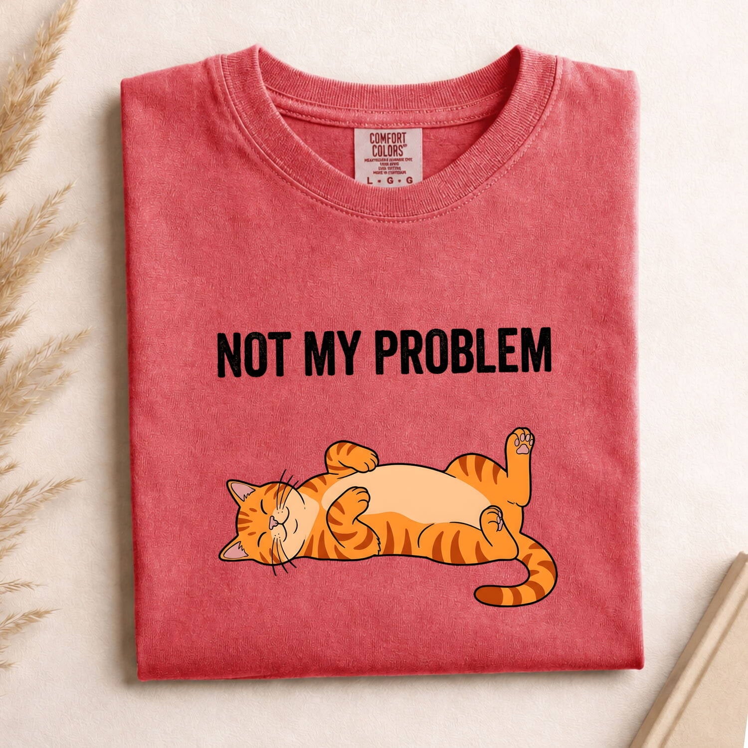 Orange Tabby Cat Shirt for Women – Funny Minimalist Cartoon Relaxed Pose Graphic Tee