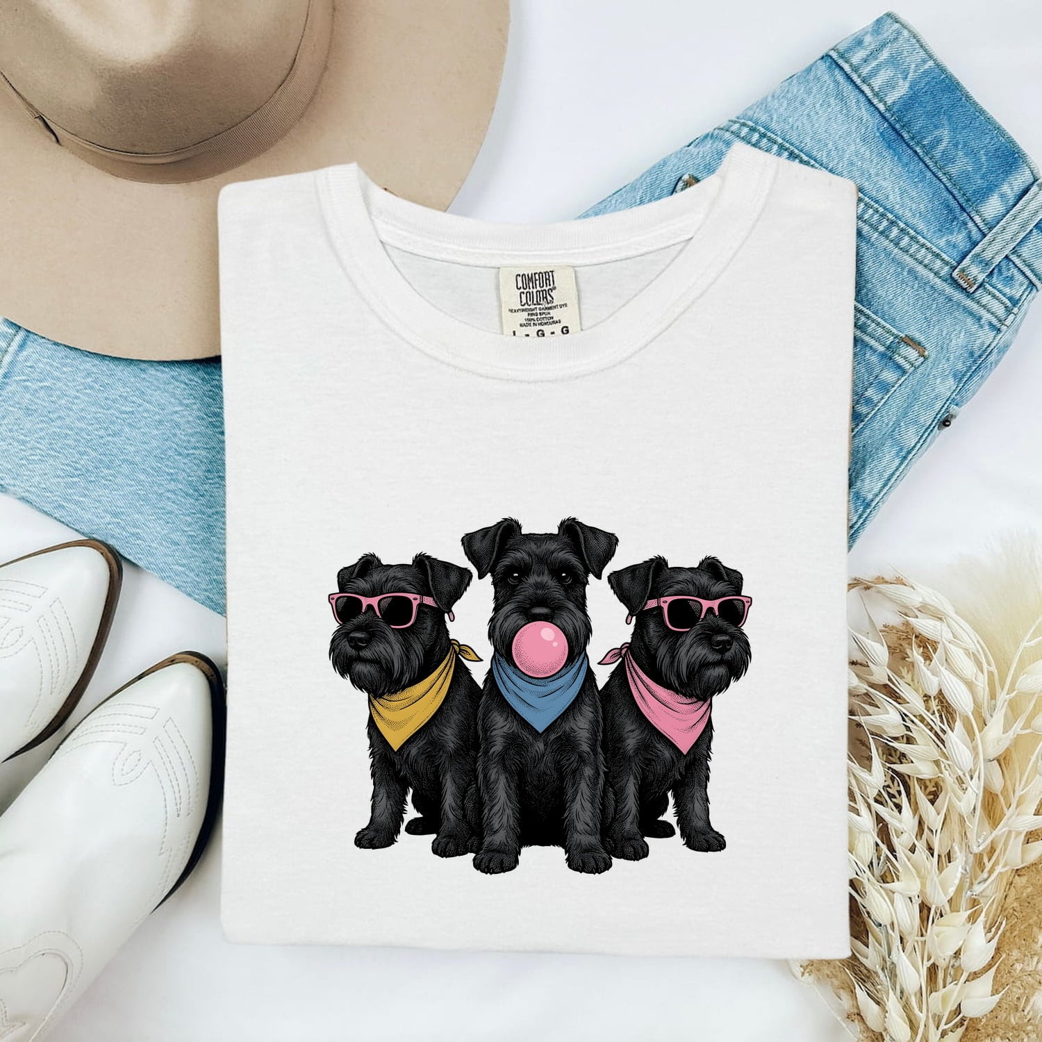 Schnauzer Shirt for Women – Funny Minimalist Line Art Sunglasses Puppy Graphic Tee