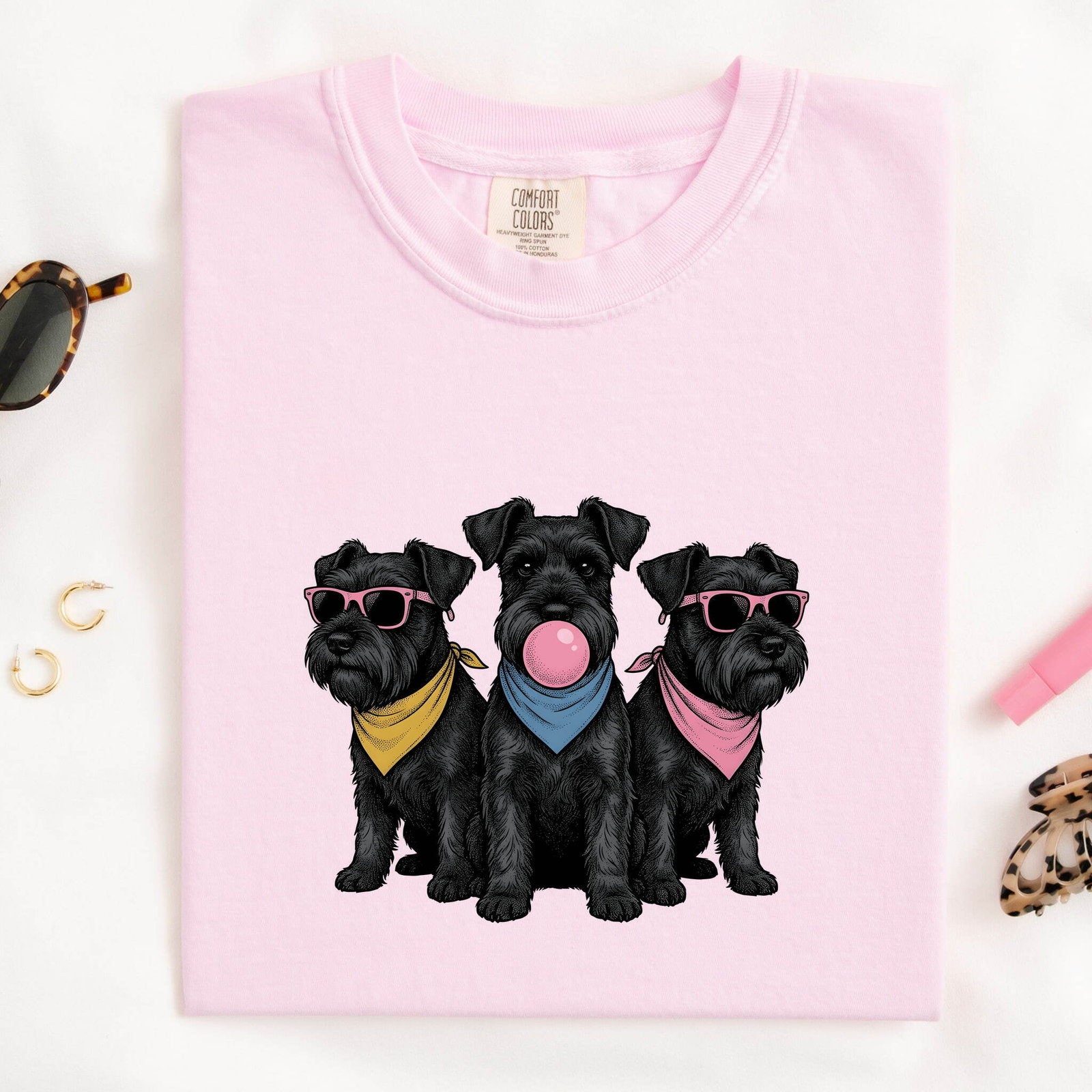 Schnauzer Shirt for Women – Funny Minimalist Line Art Sunglasses Puppy Graphic Tee