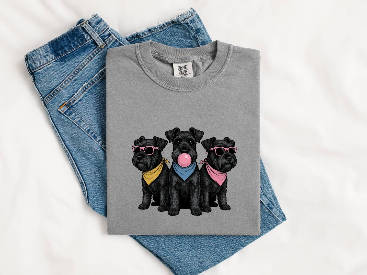 Schnauzer Shirt for Women – Funny Minimalist Line Art Sunglasses Puppy Graphic Tee