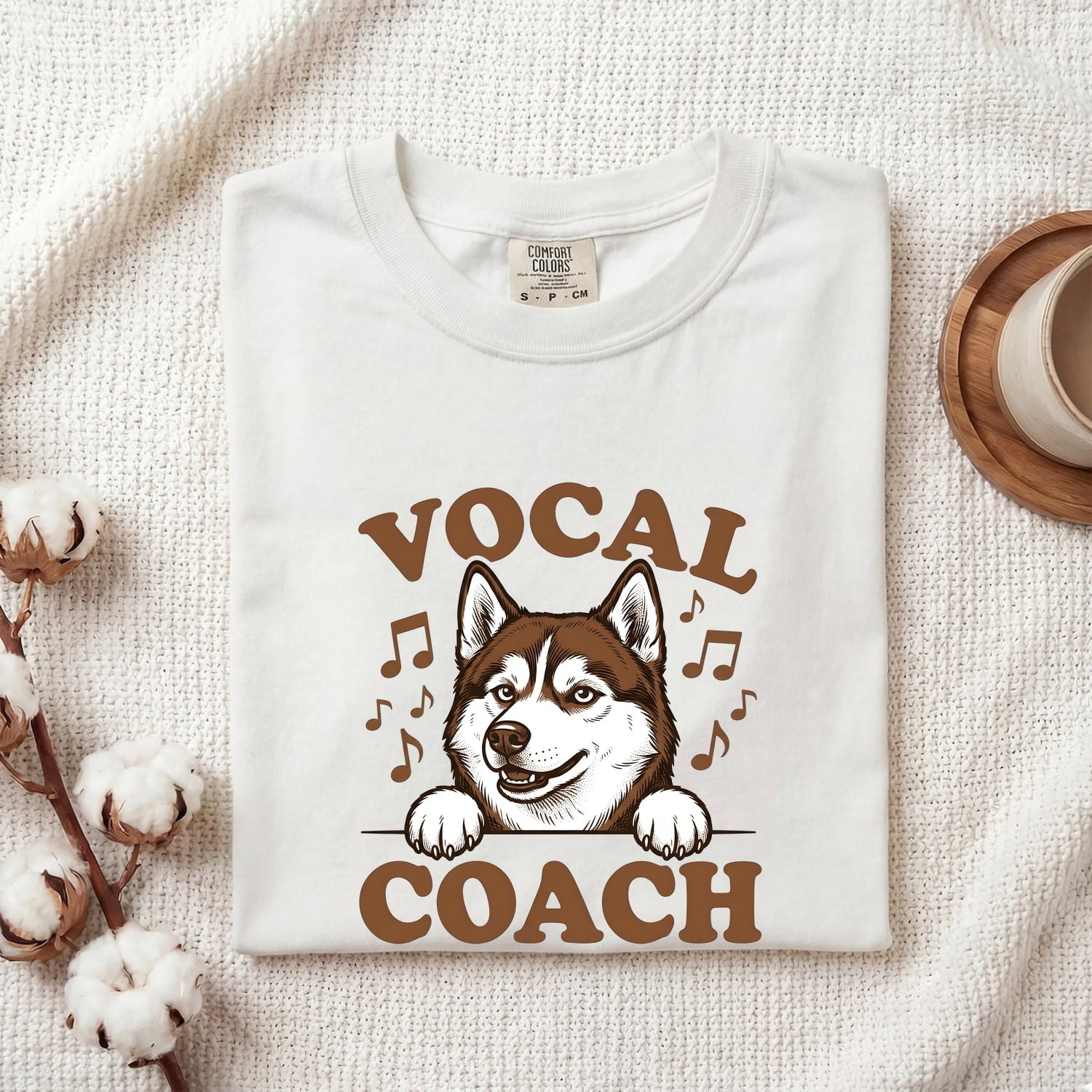 Husky Shirt for Women – Funny Vintage Sketch Musical Symbols Pun Puppy Graphic Tee