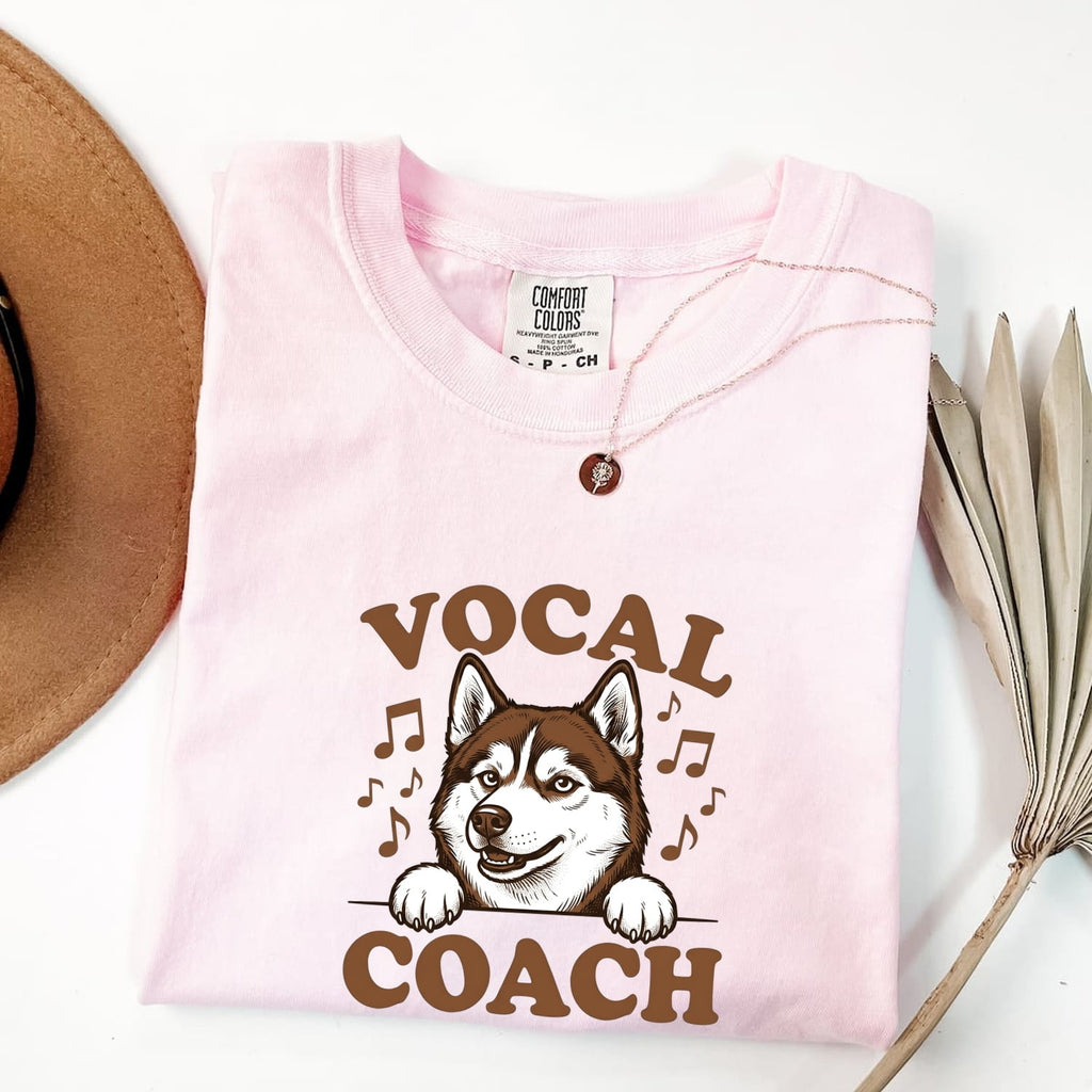Husky Shirt for Women – Funny Vintage Sketch Musical Symbols Pun Puppy Graphic Tee