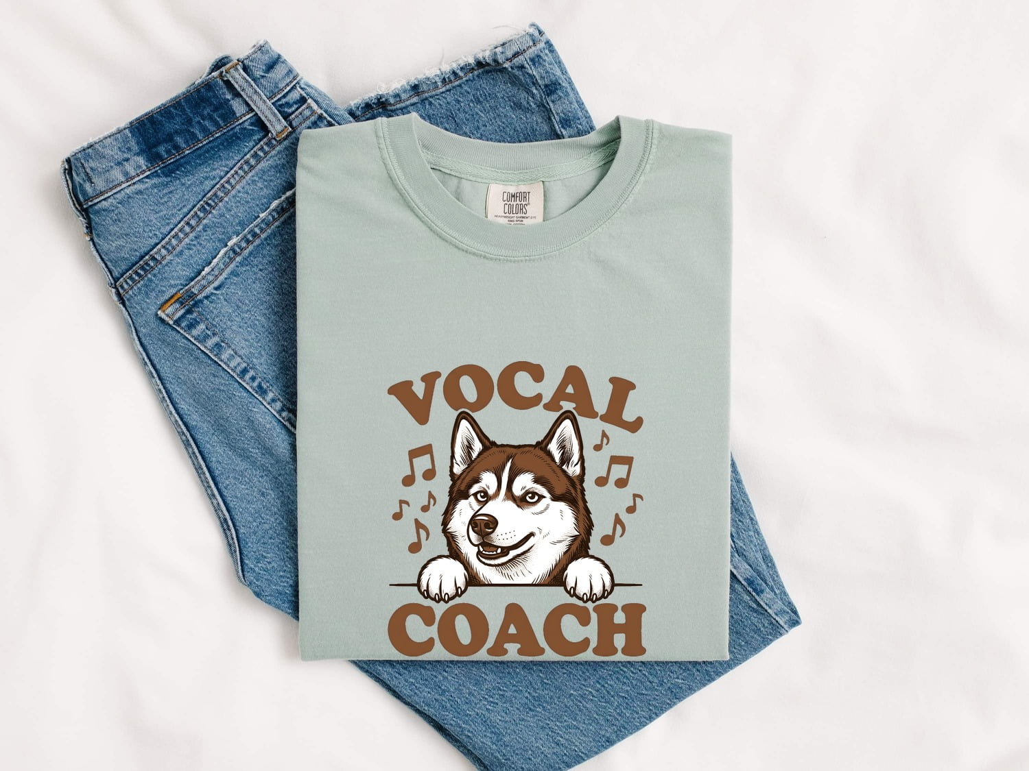 Husky Shirt for Women – Funny Vintage Sketch Musical Symbols Pun Puppy Graphic Tee