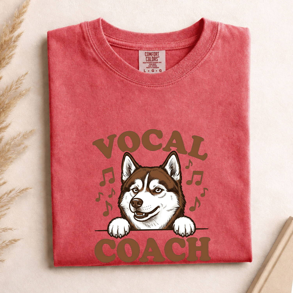 Husky Shirt for Women – Funny Vintage Sketch Musical Symbols Pun Puppy Graphic Tee