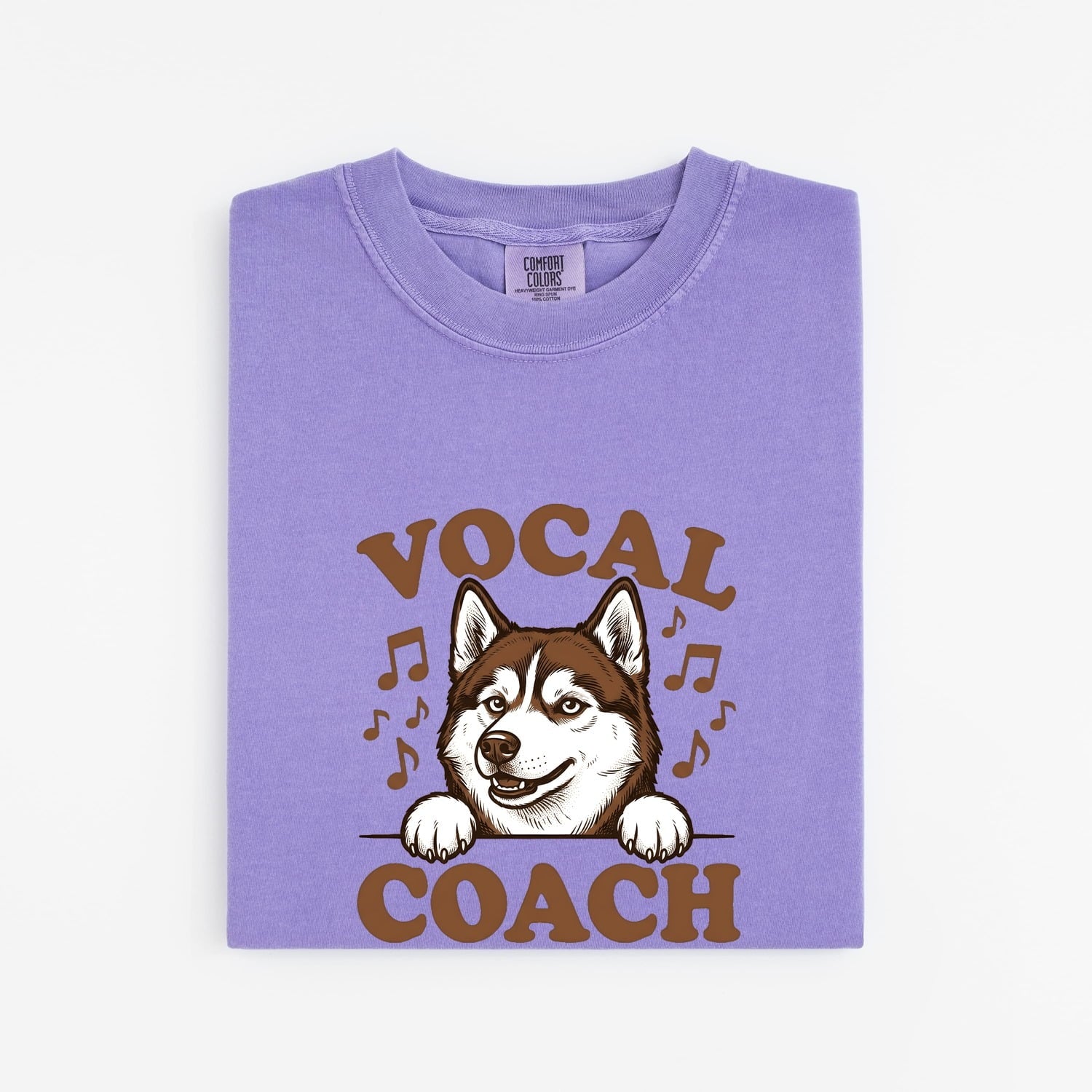 Husky Shirt for Women – Funny Vintage Sketch Musical Symbols Pun Puppy Graphic Tee