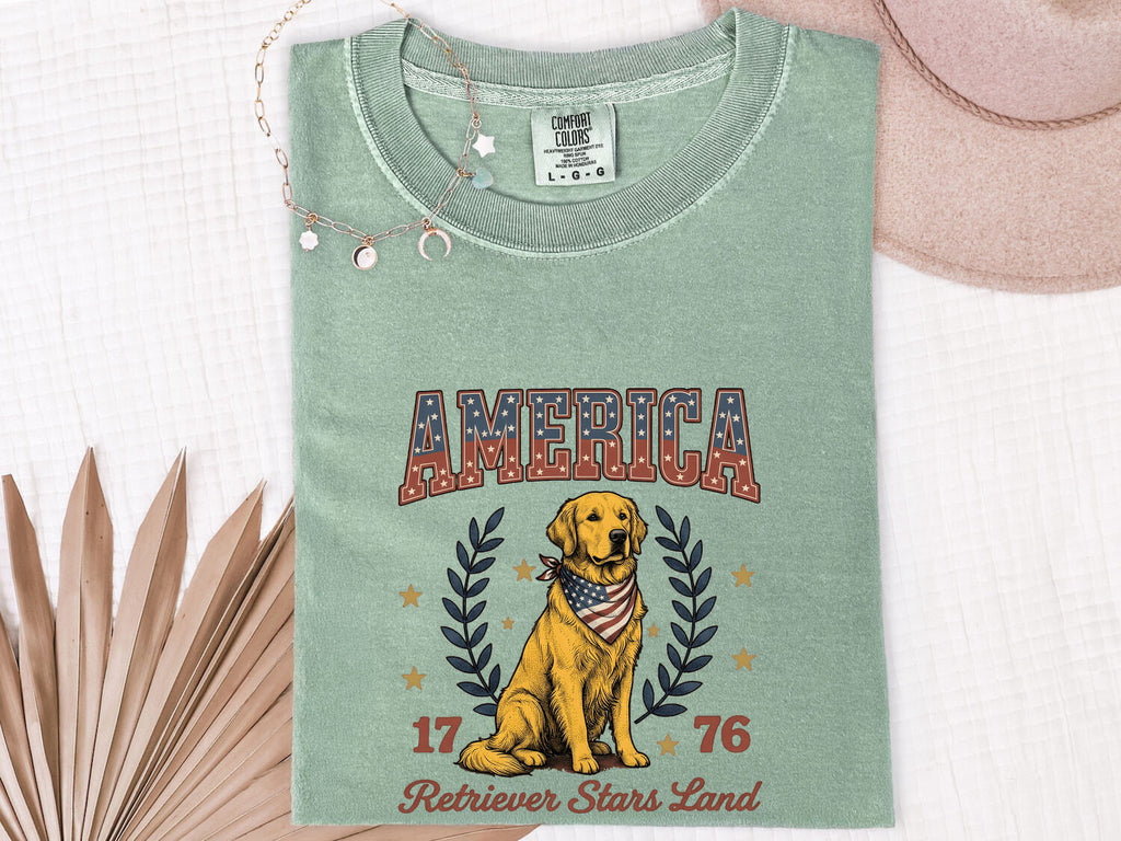 4th of July Golden Retriever Shirt for Women – Sketch Cartoon Crown Dog Graphic Tee