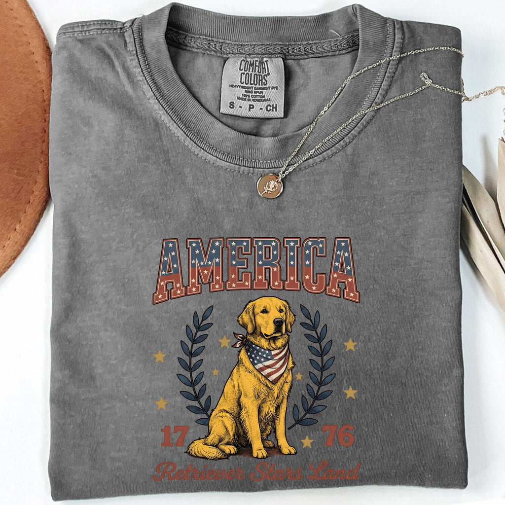 4th of July Golden Retriever Shirt for Women – Sketch Cartoon Crown Dog Graphic Tee