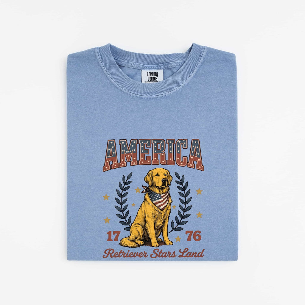 4th of July Golden Retriever Shirt for Women – Sketch Cartoon Crown Dog Graphic Tee