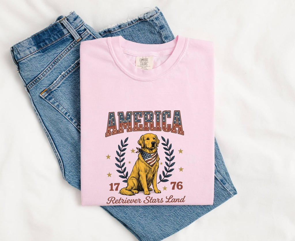4th of July Golden Retriever Shirt for Women – Sketch Cartoon Crown Dog Graphic Tee