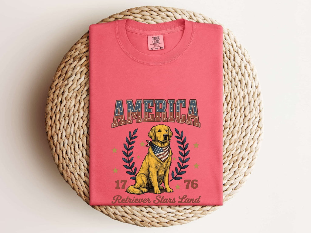 4th of July Golden Retriever Shirt for Women – Sketch Cartoon Crown Dog Graphic Tee