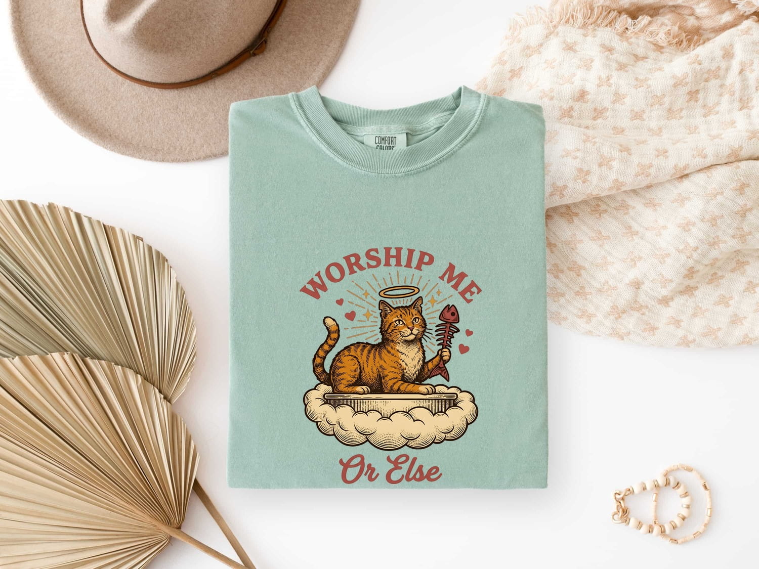 Orange Tabby Cat Shirt for Women – Vintage Hand Drawn Fishbone Humor Graphic Tee