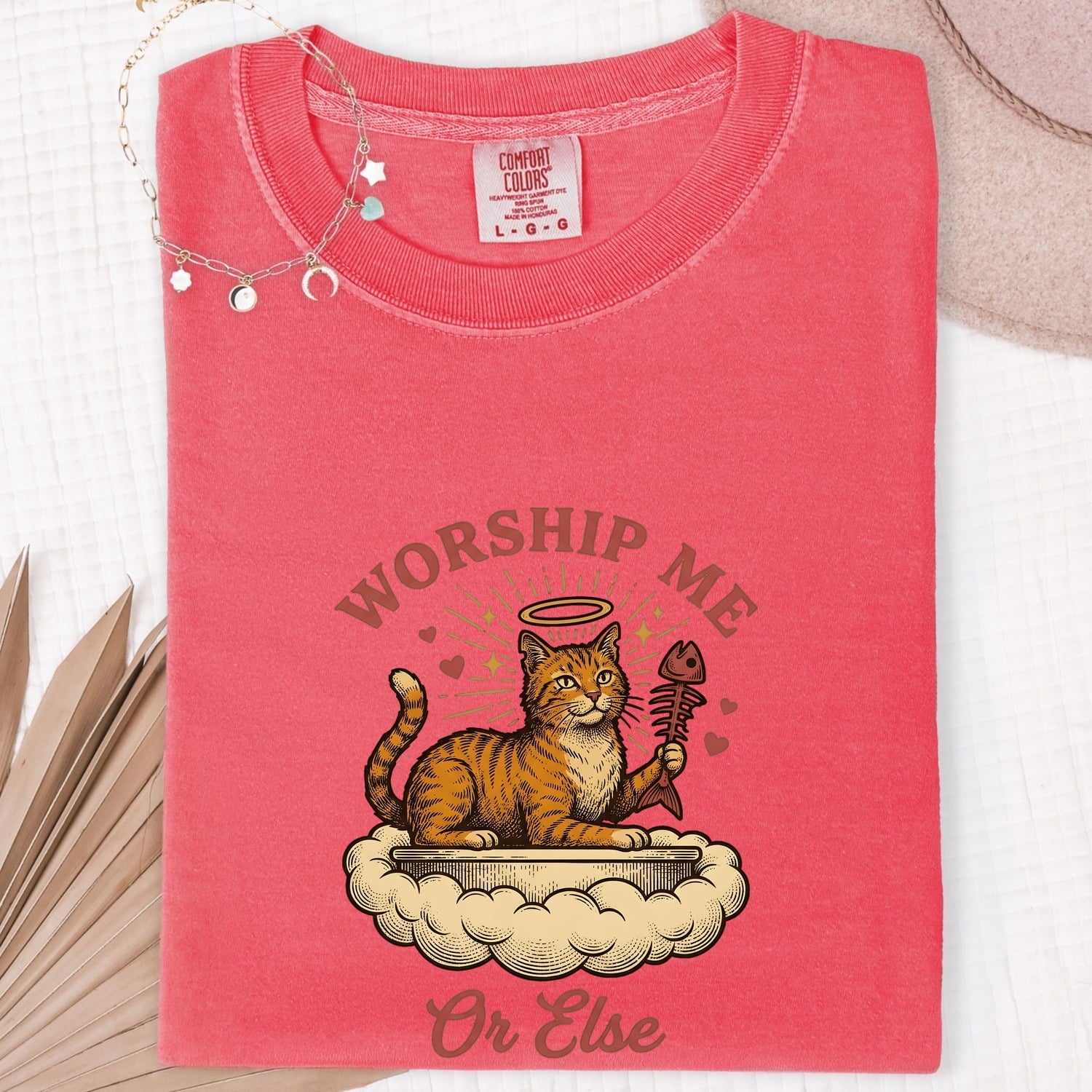 Orange Tabby Cat Shirt for Women – Vintage Hand Drawn Fishbone Humor Graphic Tee
