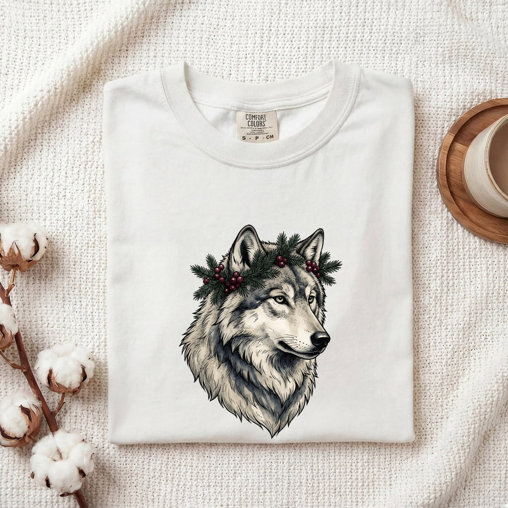 Christmas Wolf Shirt for Women – Line Art Wilderness Classic Fir Canine Graphic Tee