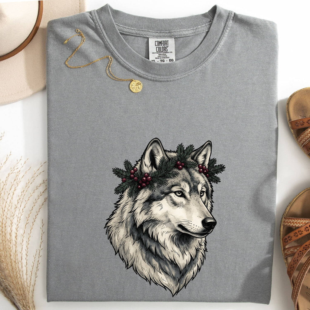 Christmas Wolf Shirt for Women – Line Art Wilderness Classic Fir Canine Graphic Tee
