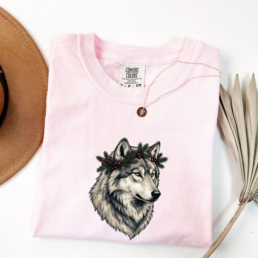 Christmas Wolf Shirt for Women – Line Art Wilderness Classic Fir Canine Graphic Tee