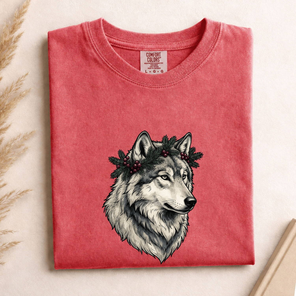 Christmas Wolf Shirt for Women – Line Art Wilderness Classic Fir Canine Graphic Tee