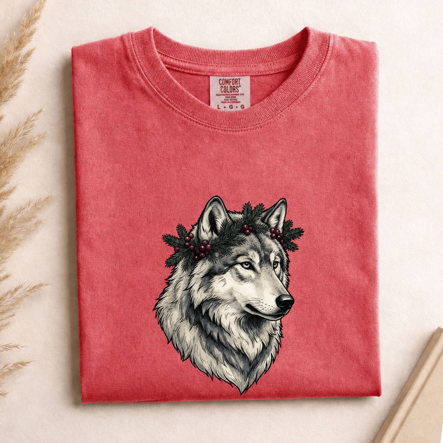 Christmas Wolf Shirt for Women – Line Art Wilderness Classic Fir Canine Graphic Tee