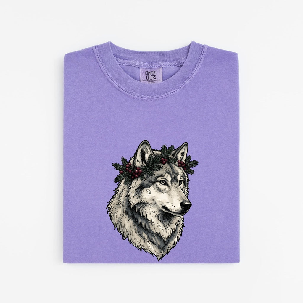Christmas Wolf Shirt for Women – Line Art Wilderness Classic Fir Canine Graphic Tee