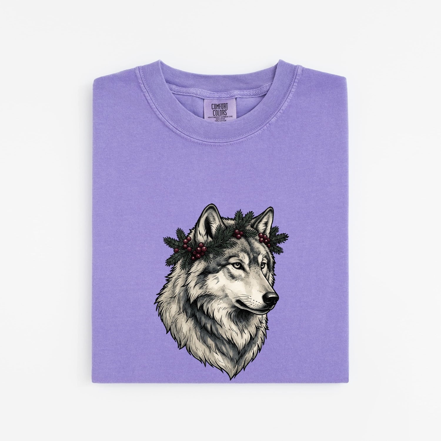 Christmas Wolf Shirt for Women – Line Art Wilderness Classic Fir Canine Graphic Tee