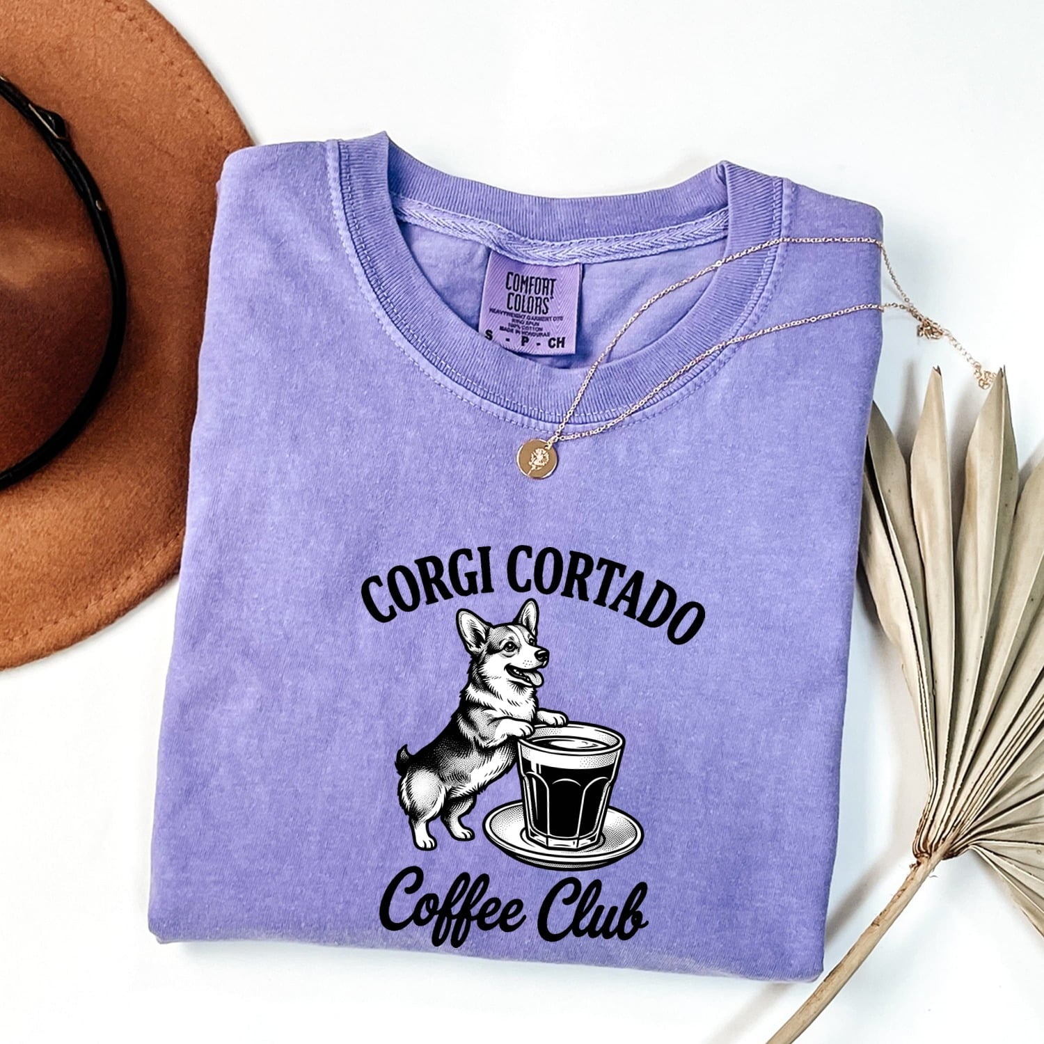 Corgi Shirt for Women – Vintage Hand Drawn Coffee Cup Retro Dog Graphic Tee