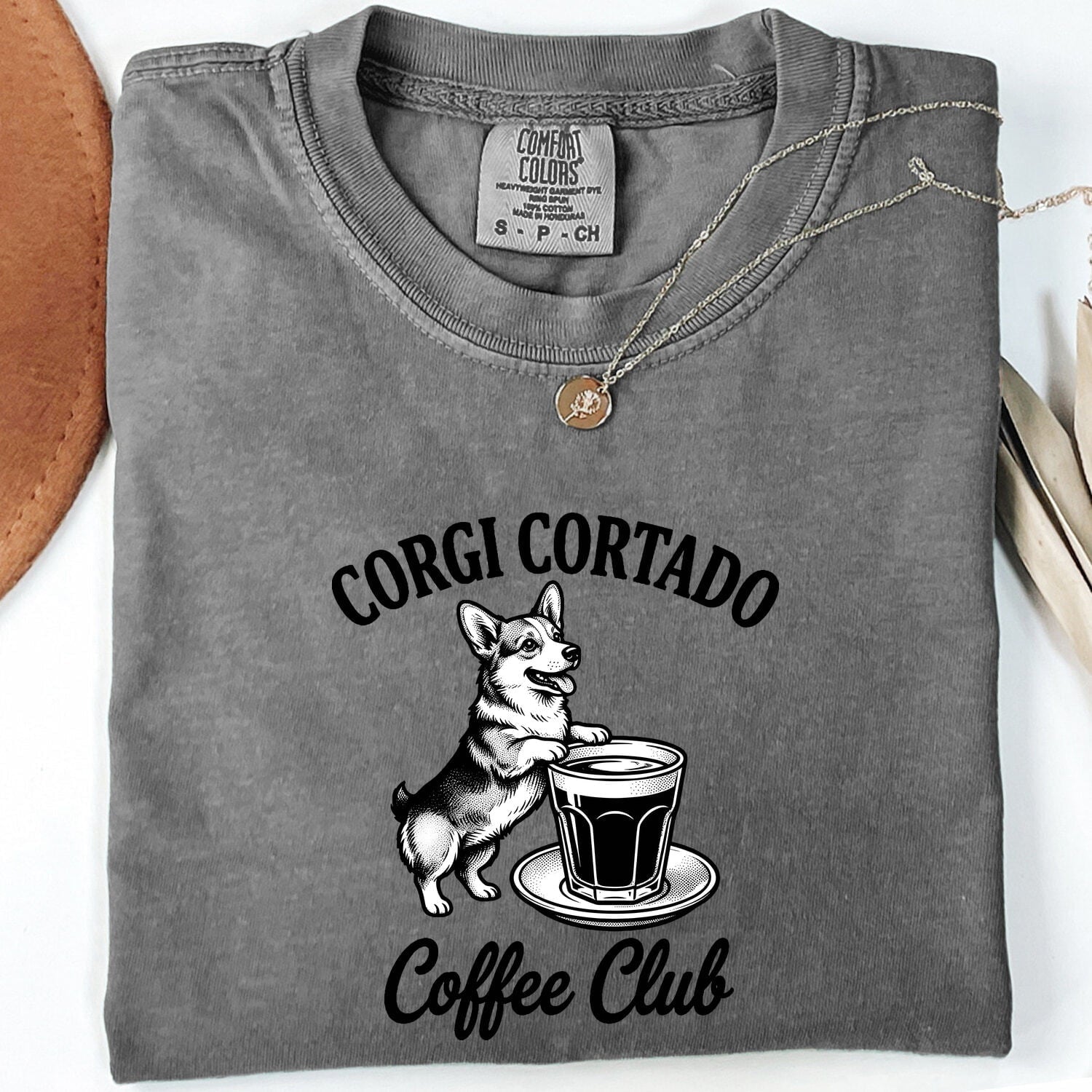 Corgi Shirt for Women – Vintage Hand Drawn Coffee Cup Retro Dog Graphic Tee
